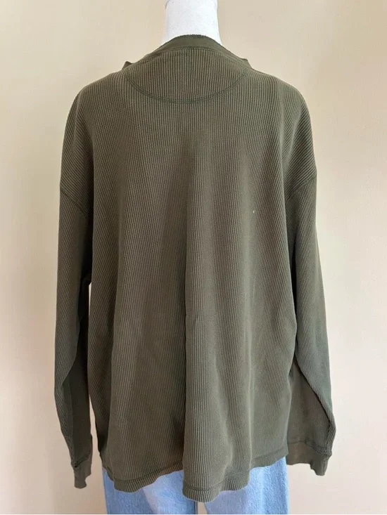 Vintage 90s grunge skater distressed henley button waffle knit shirt green L-XL - Picture 7 of 11